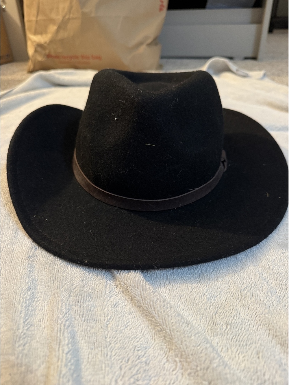 Black Felt Fedora Hat with Brown Band